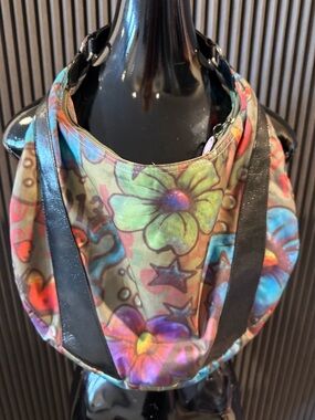 LeSportsac Graffiti Floral Hobo Bag | Artist Print | Black Leather Trim